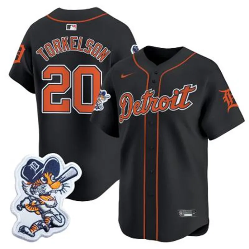 Men's Detroit Tigers #20 Spencer Torkelson Navy Paws Patch Limited Jersey 
