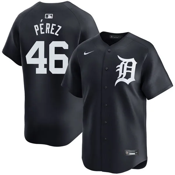 Men's Detroit Tigers #46 Wenceel Perez Nike Navy White Alternate Limited Player Jersey 