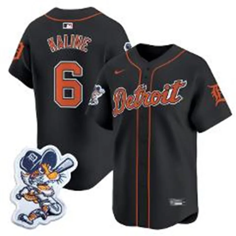 Men's Detroit Tigers Retired Player #6 Al Kaline Navy Paws Patch Limited Jersey 