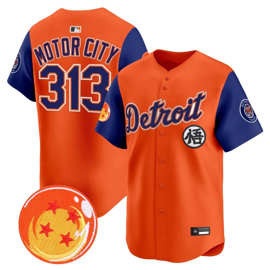 Men's Detroit Tigers x Dragon Ball Vapor Premier Limited Jersey alternate #313 Motor city
