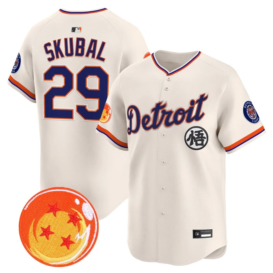 Men's Detroit Tigers x Dragon Ball Vapor Premier Limited Jersey cream #29 Tarik Skubal