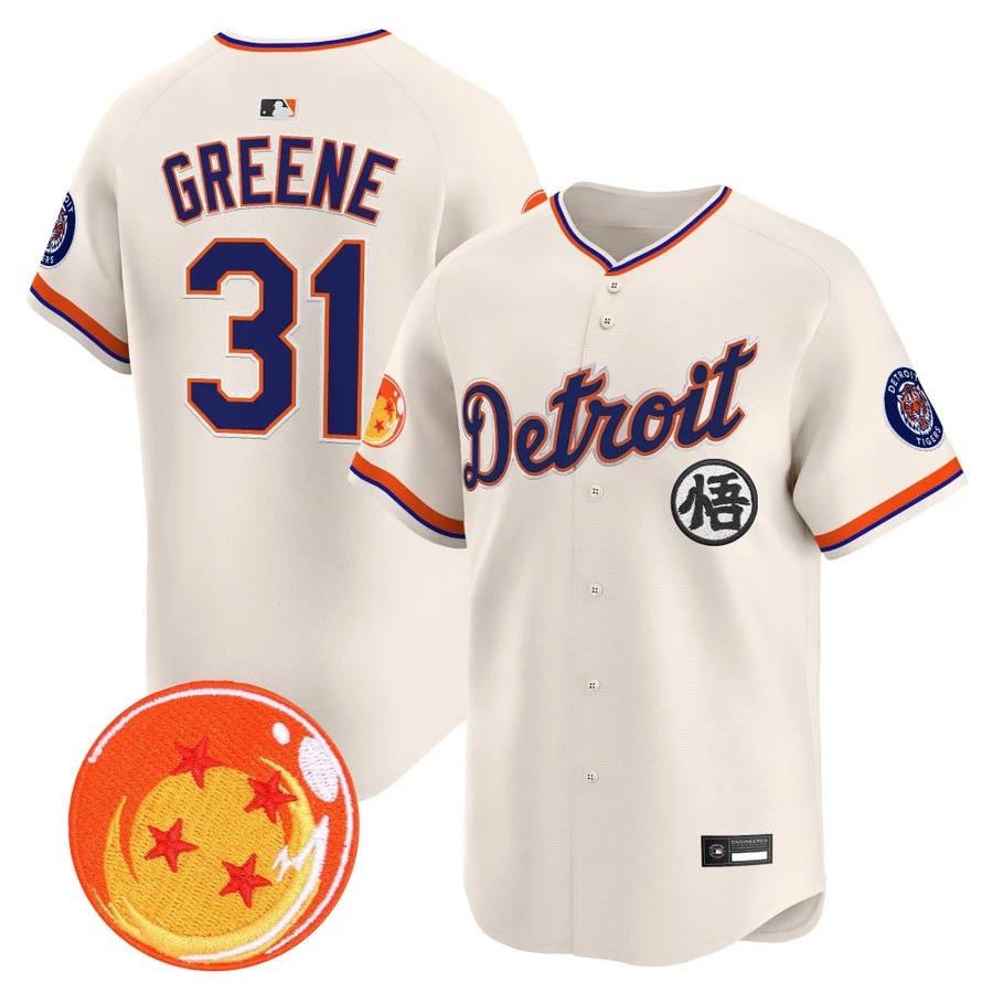 Men's Detroit Tigers x Dragon Ball Vapor Premier Limited Jersey cream #31 Riley Greene