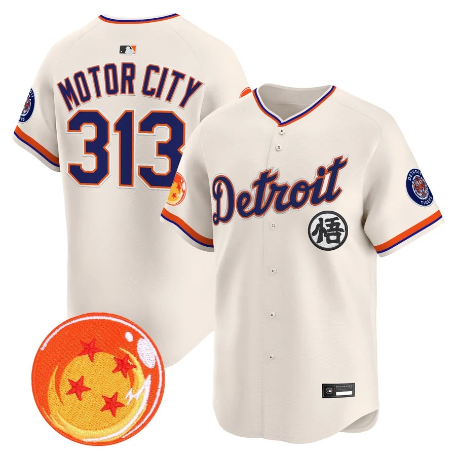 Men's Detroit Tigers x Dragon Ball Vapor Premier Limited Jersey cream #313 Motor city