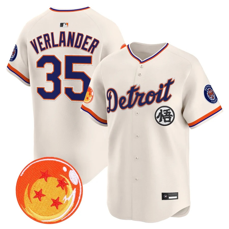 Men's Detroit Tigers x Dragon Ball Vapor Premier Limited Jersey cream #35 Justin Verlander
