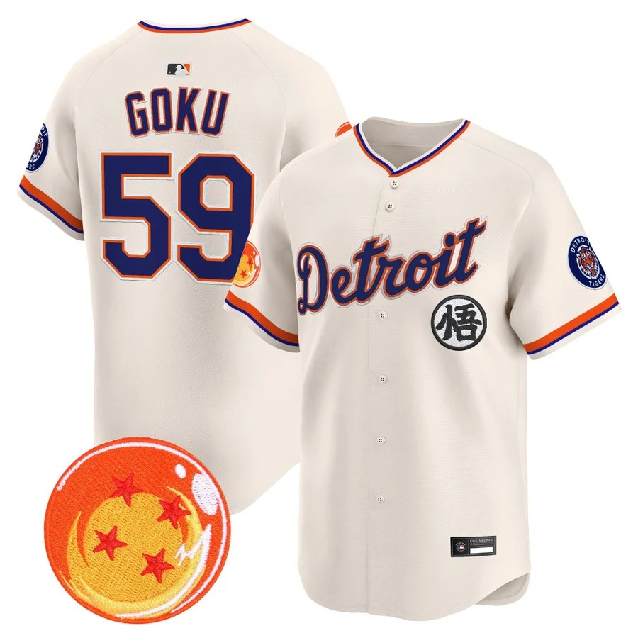 Men's Detroit Tigers x Dragon Ball Vapor Premier Limited Jersey cream #59 Son Goku