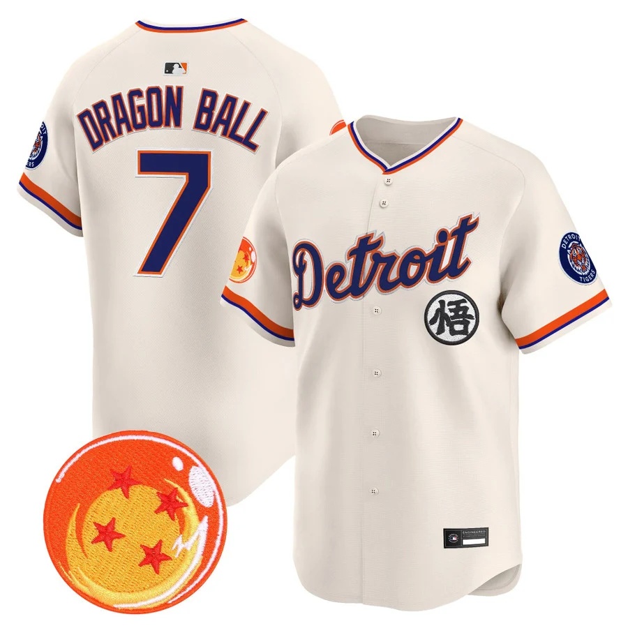 Men's Detroit Tigers x Dragon Ball Vapor Premier Limited Jersey cream #7 Dragon Ball