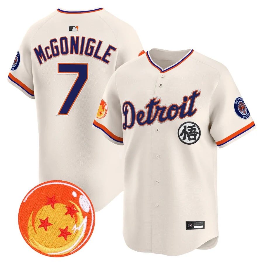 Men's Detroit Tigers x Dragon Ball Vapor Premier Limited Jersey cream #7 Kevin McGonigle