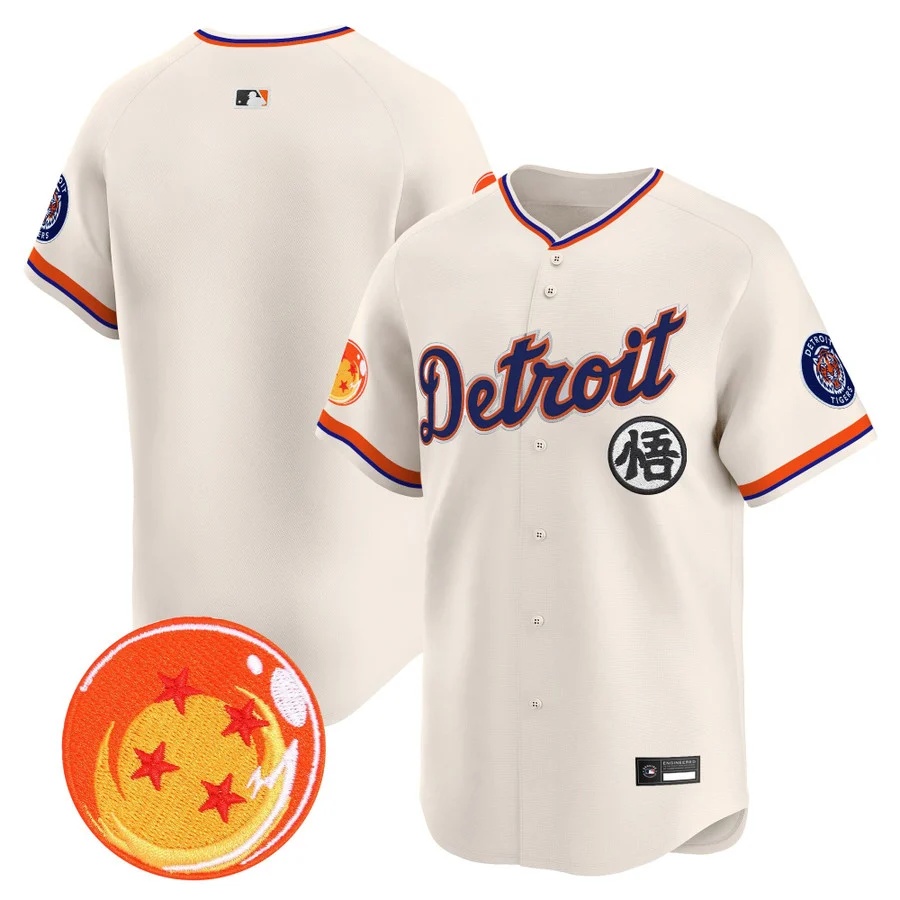 Men's Detroit Tigers x Dragon Ball Vapor Premier Limited Jersey cream blank