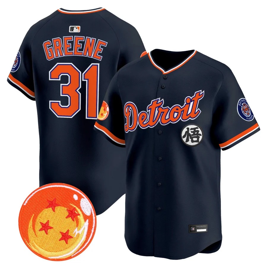 Men's Detroit Tigers x Dragon Ball Vapor Premier Limited Jersey navy #31 Riley Greene