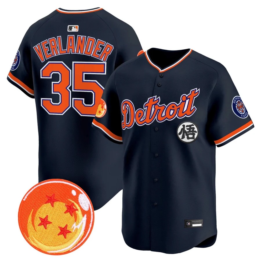 Men's Detroit Tigers x Dragon Ball Vapor Premier Limited Jersey navy #35 Justin Verlander