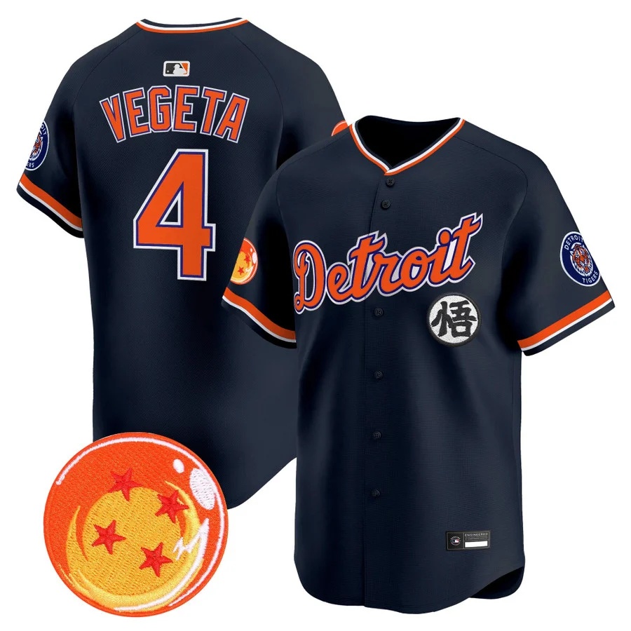 Men's Detroit Tigers x Dragon Ball Vapor Premier Limited Jersey navy #4 Vegeta
