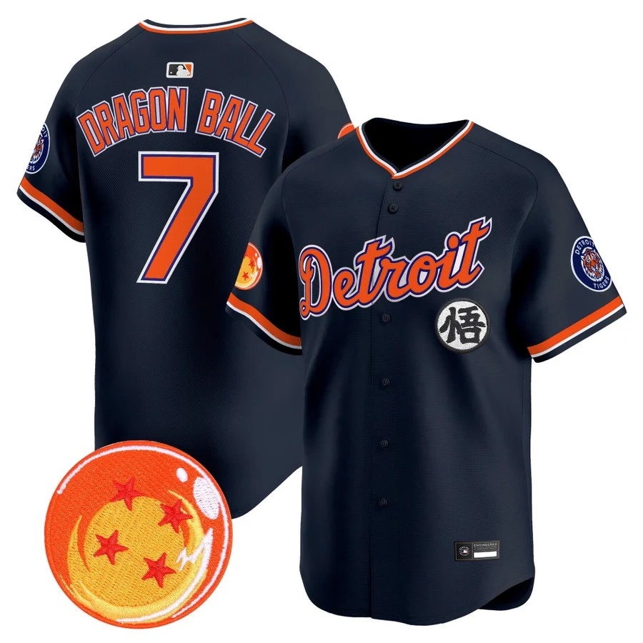 Men's Detroit Tigers x Dragon Ball Vapor Premier Limited Jersey navy #7 Dragon Ball