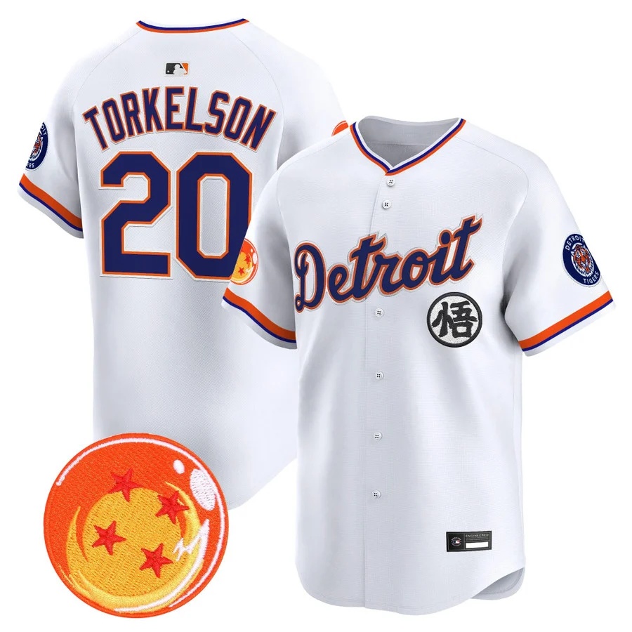Men's Detroit Tigers x Dragon Ball Vapor Premier Limited Jersey white #20 Spencer Torkelson