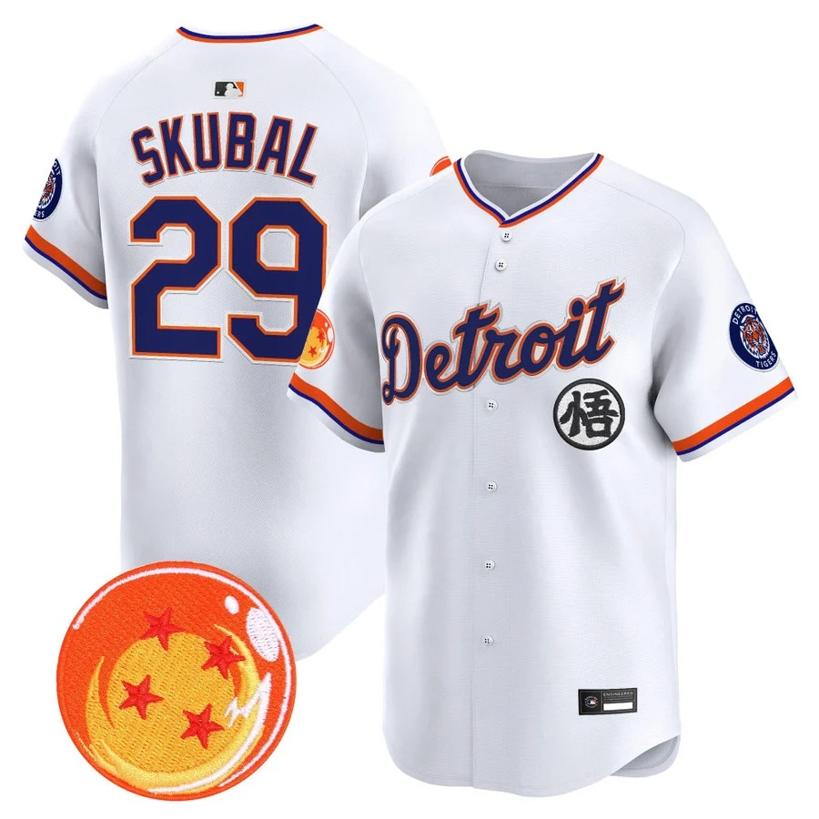 Men's Detroit Tigers x Dragon Ball Vapor Premier Limited Jersey white #29 Tarik Skubal