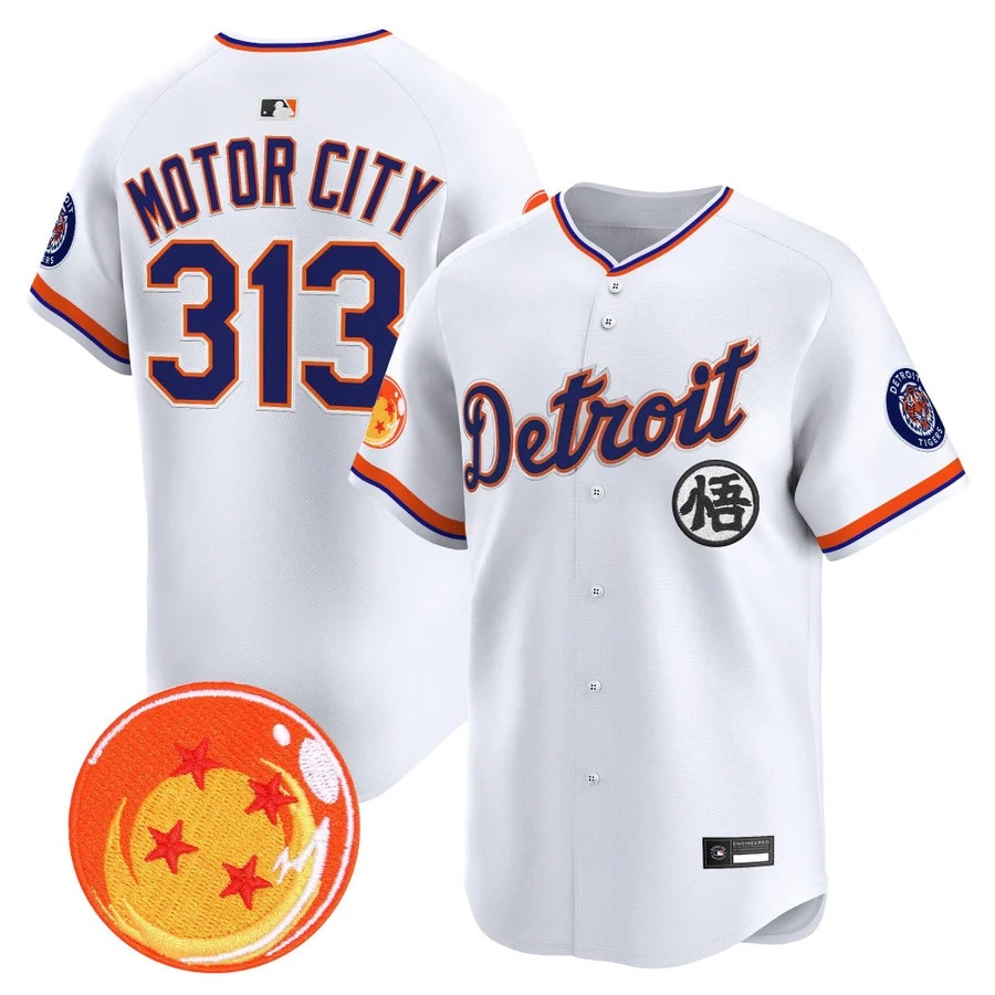 Men's Detroit Tigers x Dragon Ball Vapor Premier Limited Jersey white #313 Motor city