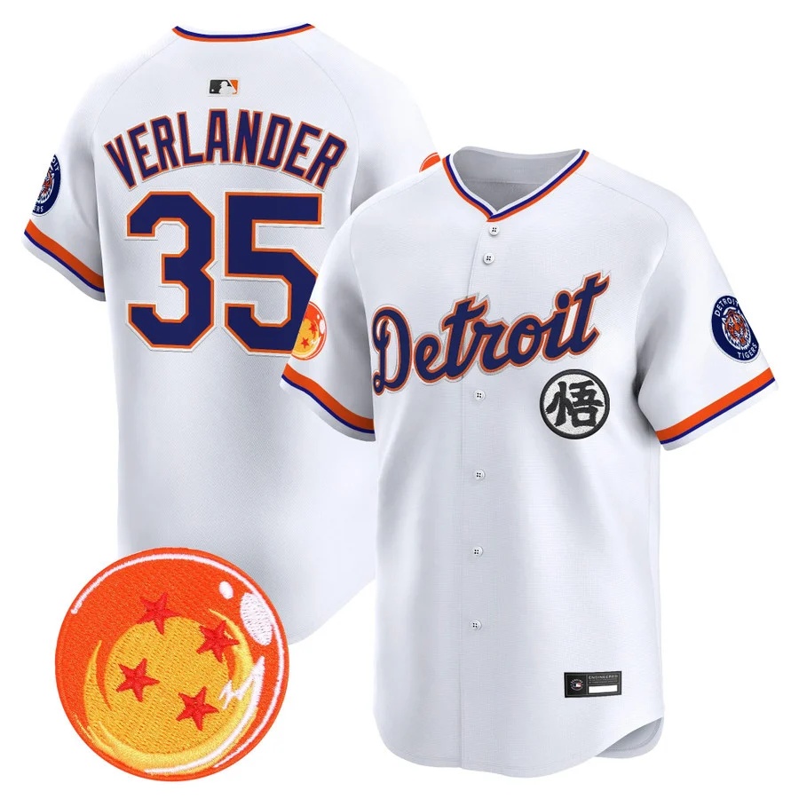 Men's Detroit Tigers x Dragon Ball Vapor Premier Limited Jersey white #35 Justin Verlander
