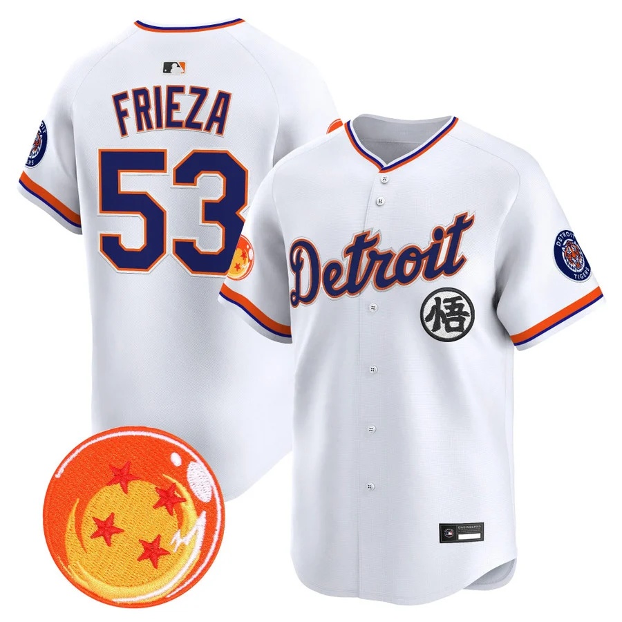 Men's Detroit Tigers x Dragon Ball Vapor Premier Limited Jersey white #53 Frieza