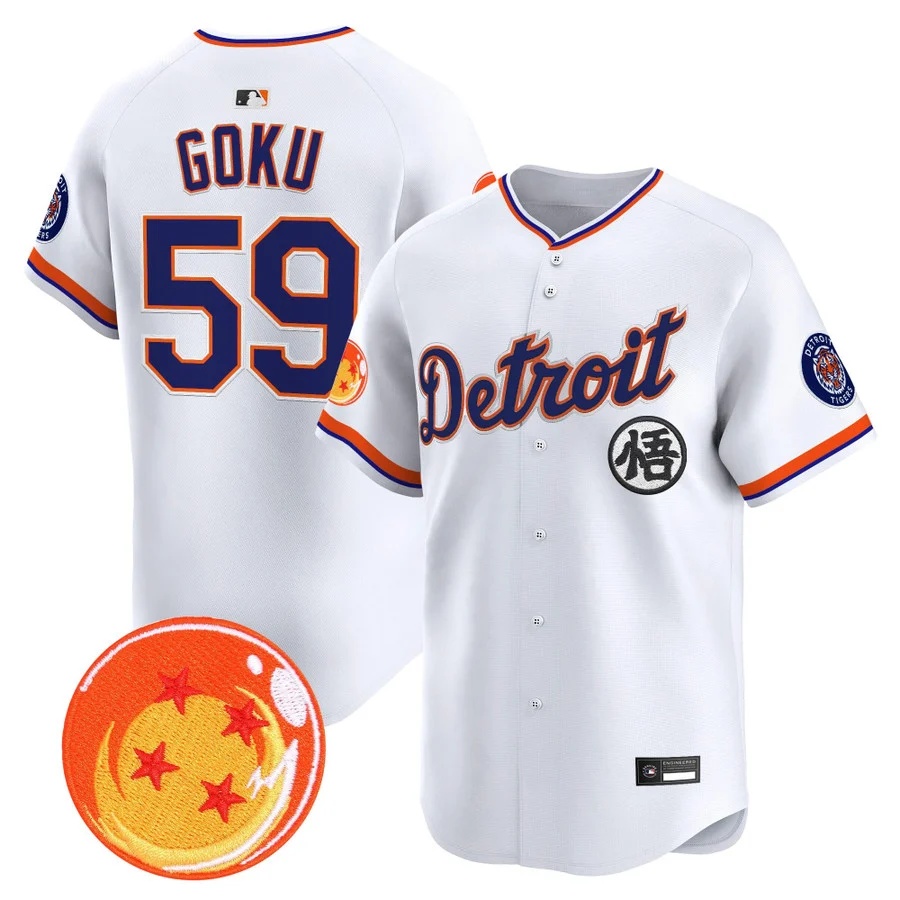 Men's Detroit Tigers x Dragon Ball Vapor Premier Limited Jersey white #59 Son Goku