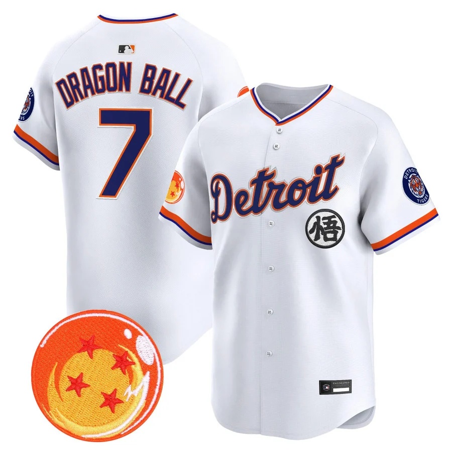 Men's Detroit Tigers x Dragon Ball Vapor Premier Limited Jersey white #7 Dragon Ball