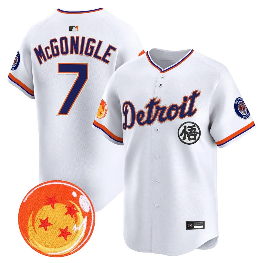 Men's Detroit Tigers x Dragon Ball Vapor Premier Limited Jersey white #7 Kevin McGonigle