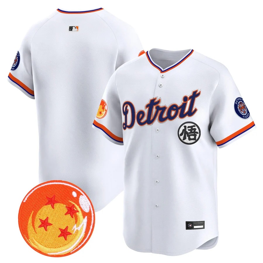 Men's Detroit Tigers x Dragon Ball Vapor Premier Limited Jersey white blank