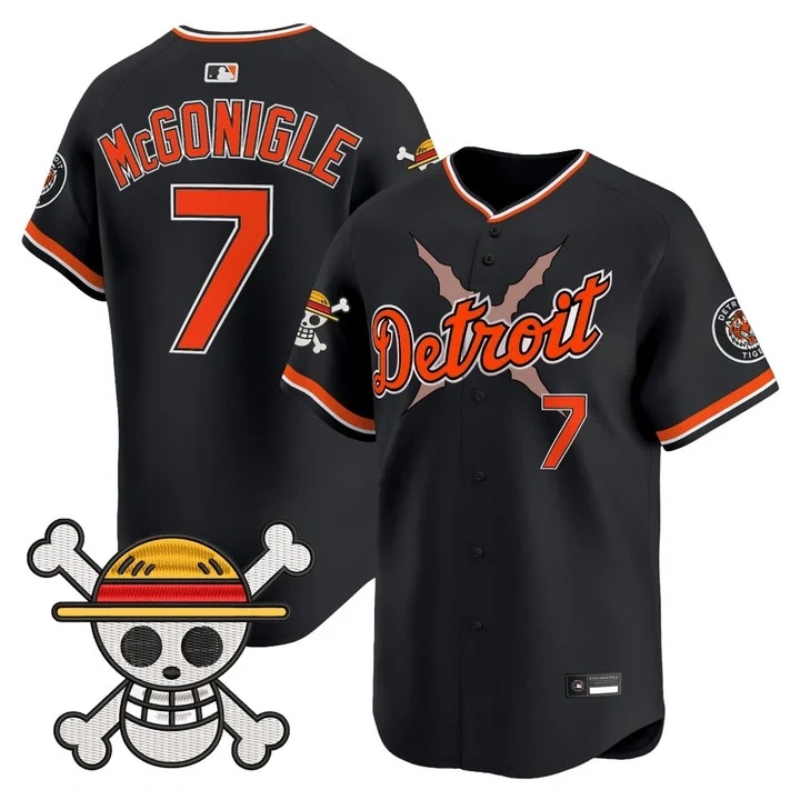 Men's Detroit Tigers x One Piece Vapor Premier Limited Jersey BLACK#7 KEVIN MCGONIGLE