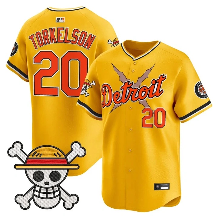 Men's Detroit Tigers x One Piece Vapor Premier Limited Jersey GOLD#20 SPENCER TORKELSON
