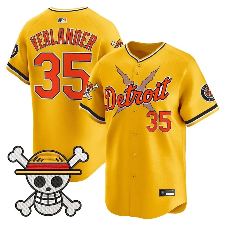 Men's Detroit Tigers x One Piece Vapor Premier Limited Jersey GOLD#35 JUSTIN VERLANDER