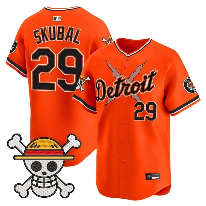Men's Detroit Tigers x One Piece Vapor Premier Limited Jersey ORANGE#29 TARIK SKUBAL