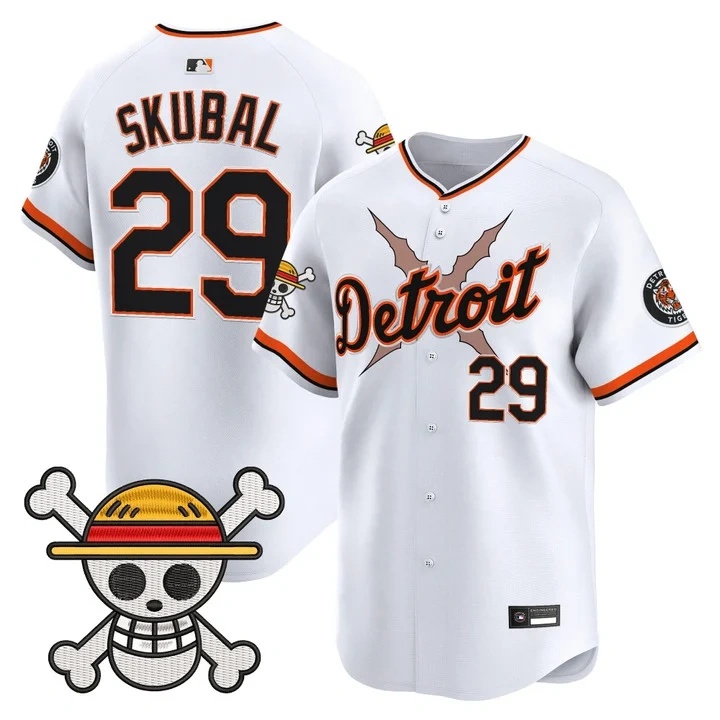 Men's Detroit Tigers x One Piece Vapor Premier Limited Jersey WHITE#29 TARIK SKUBAL