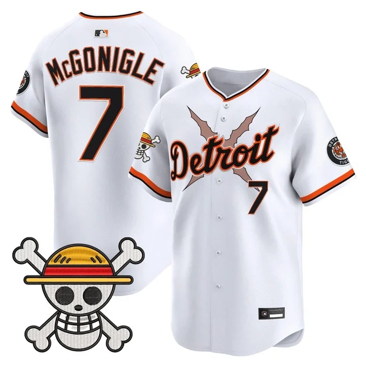 Men's Detroit Tigers x One Piece Vapor Premier Limited Jersey WHITE#7 KEVIN MCGONIGLE