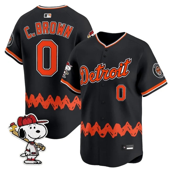 Men's Detroit Tigers x Peanuts Vapor Premier Limited Jersey BLACK#0 CHARLIE BROWN