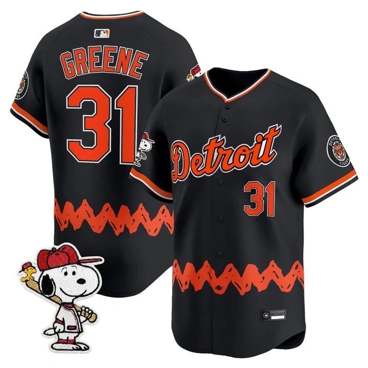 Men's Detroit Tigers x Peanuts Vapor Premier Limited Jersey BLACK#31 RILEY GREENE