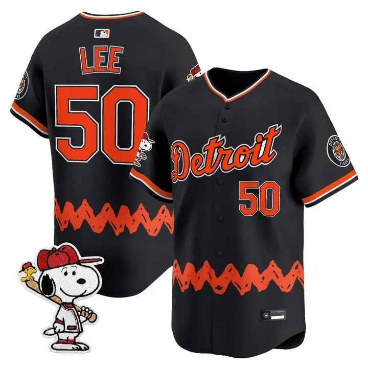 Men's Detroit Tigers x Peanuts Vapor Premier Limited Jersey BLACK#50 HAO-YU LEE