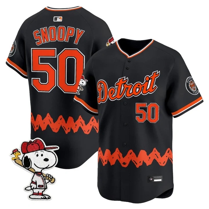 Men's Detroit Tigers x Peanuts Vapor Premier Limited Jersey BLACK#50 SNOOPY
