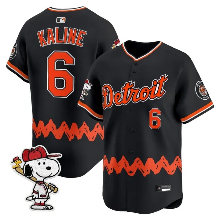 Men's Detroit Tigers x Peanuts Vapor Premier Limited Jersey BLACK#6 AL KALINE