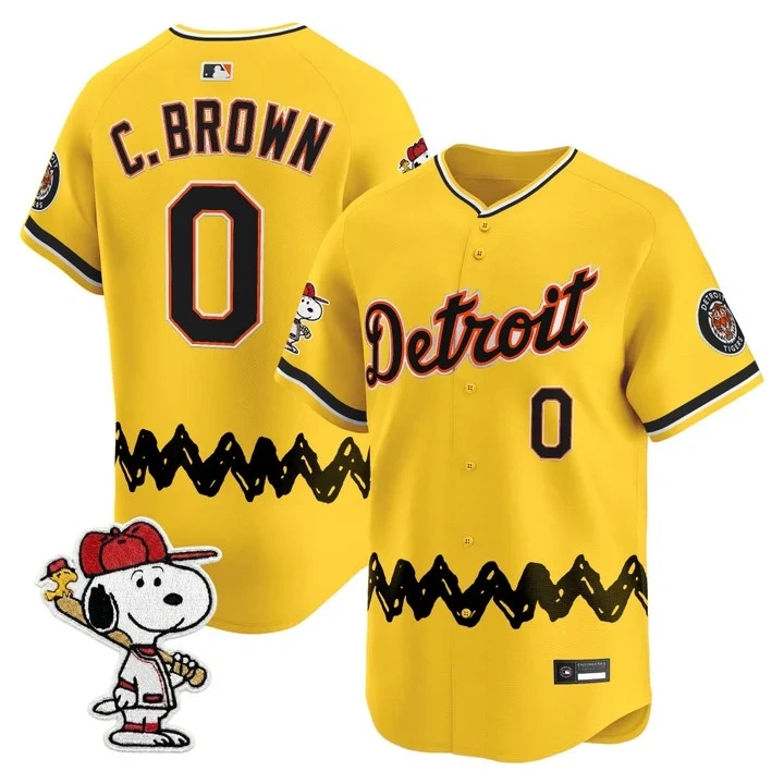 Men's Detroit Tigers x Peanuts Vapor Premier Limited Jersey GOLD#0 CHARLIE BROWN