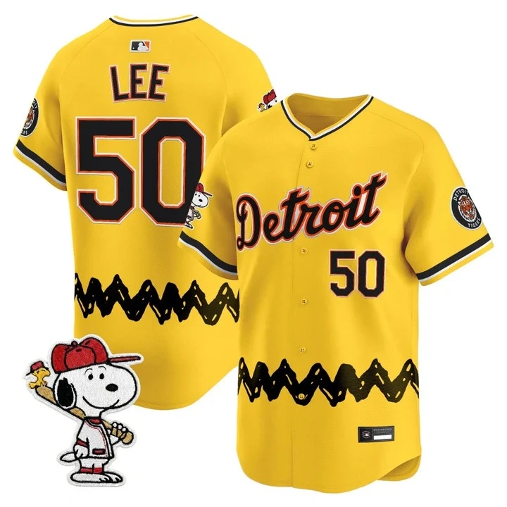 Men's Detroit Tigers x Peanuts Vapor Premier Limited Jersey GOLD#50 HAO-YU LEE