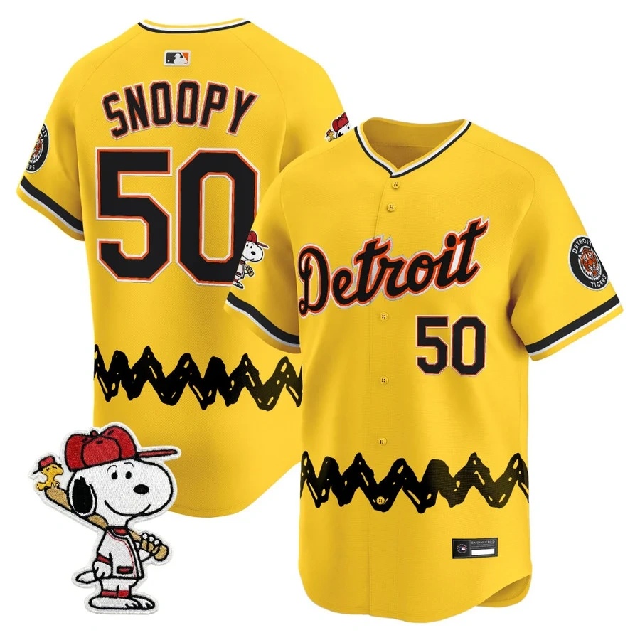 Men's Detroit Tigers x Peanuts Vapor Premier Limited Jersey GOLD#50 SNOOPY