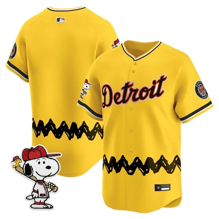 Men's Detroit Tigers x Peanuts Vapor Premier Limited Jersey GOLD BLANK