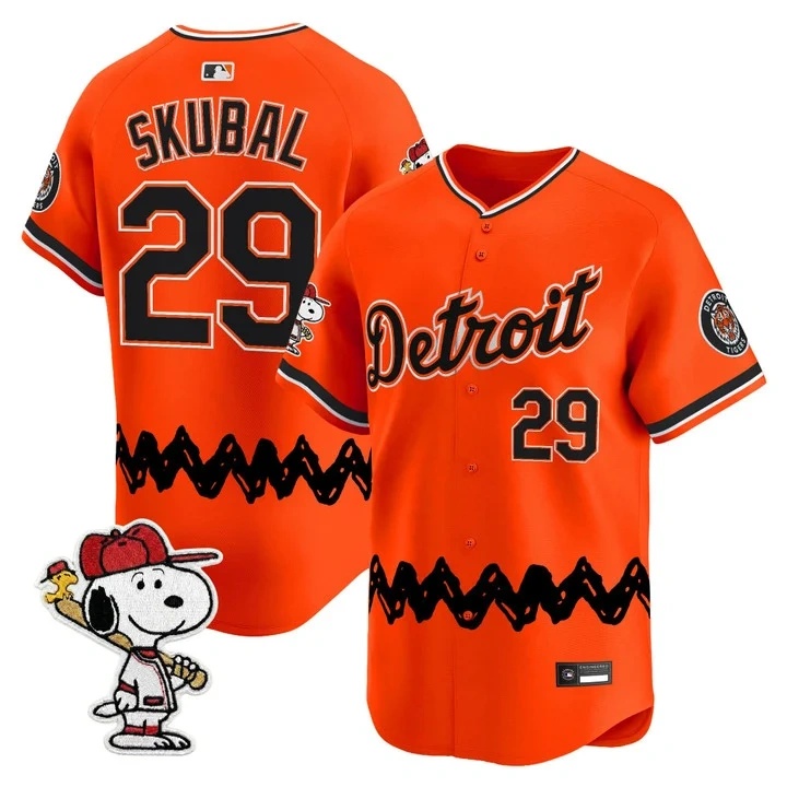 Men's Detroit Tigers x Peanuts Vapor Premier Limited Jersey ORANGE#29 TARIK SKUBAL
