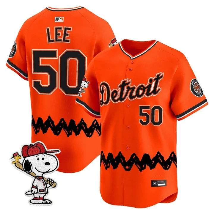 Men's Detroit Tigers x Peanuts Vapor Premier Limited Jersey ORANGE#50 HAO-YU LEE