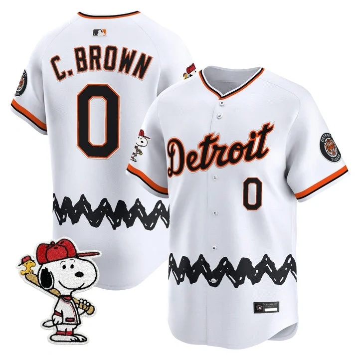 Men's Detroit Tigers x Peanuts Vapor Premier Limited Jersey WHITE#0 CHARLIE BROWN