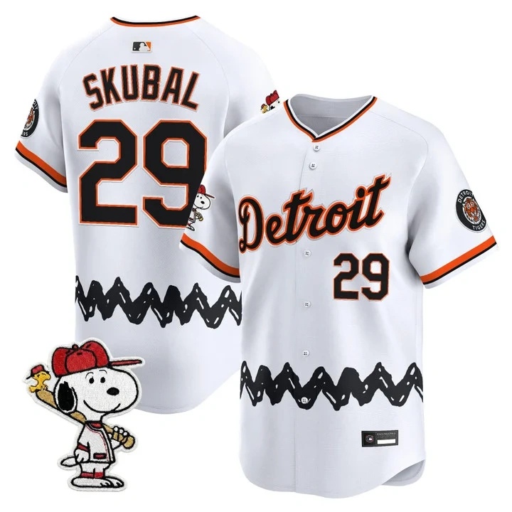 Men's Detroit Tigers x Peanuts Vapor Premier Limited Jersey WHITE#29 TARIK SKUBAL