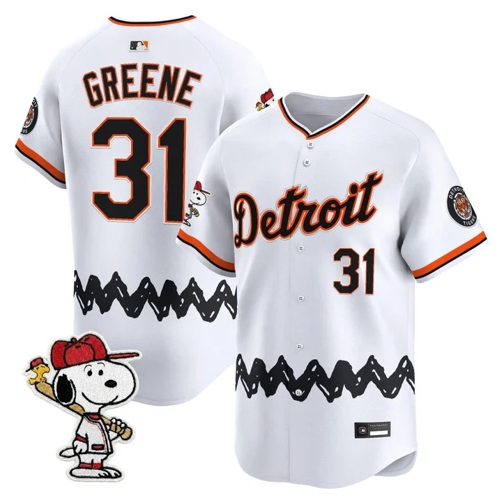 Men's Detroit Tigers x Peanuts Vapor Premier Limited Jersey WHITE#31 RILEY GREENE