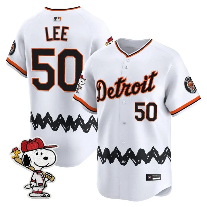 Men's Detroit Tigers x Peanuts Vapor Premier Limited Jersey WHITE#50 HAO-YU LEE