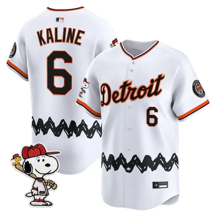 Men's Detroit Tigers x Peanuts Vapor Premier Limited Jersey WHITE#6 AL KALINE