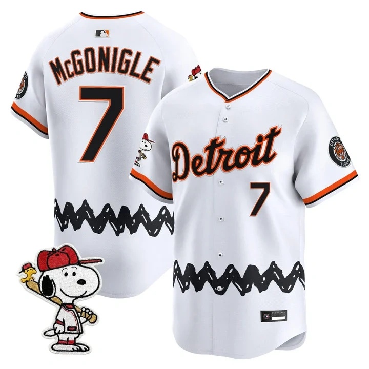 Men's Detroit Tigers x Peanuts Vapor Premier Limited Jersey WHITE#7 KEVIN MCGONIGLE