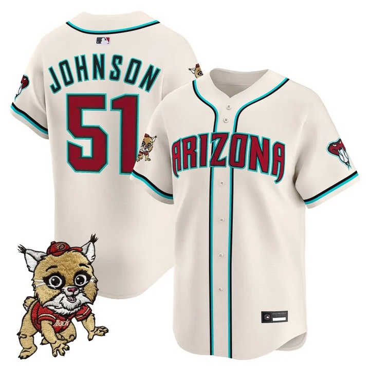 Men's Diamondbacks Baxter The Bobcat Patch Vapor Premier Limited Jersey #51 RANDY JOHNSON