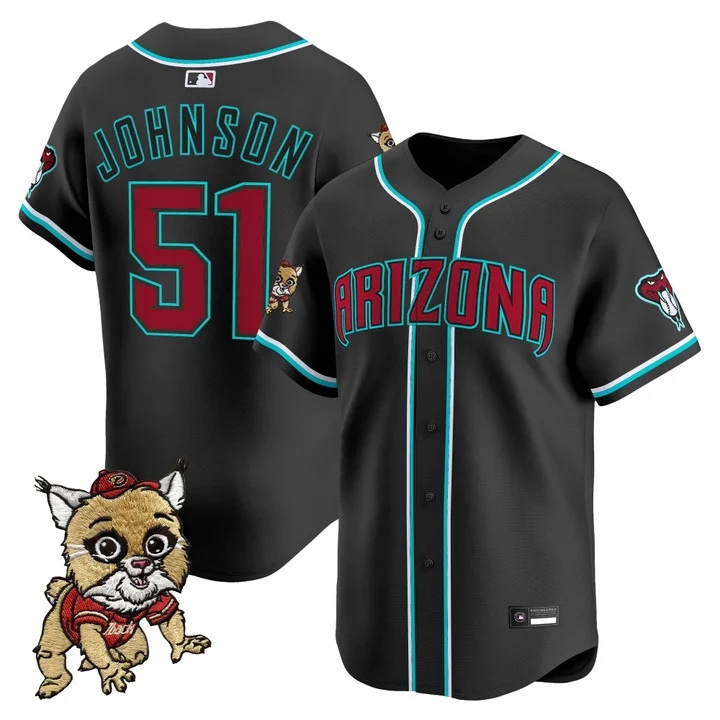 Men's Diamondbacks Baxter The Bobcat Patch Vapor Premier Limited Jersey BLACK #51 RANDY JOHNSON